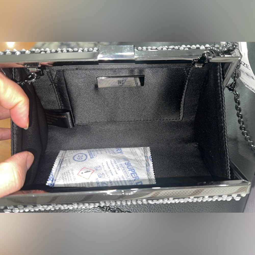 I.N.C Embellished Black Rhinestone Crystal Purse Clutch Gunmetal Dressy Bag NEW - Picture 9 of 9